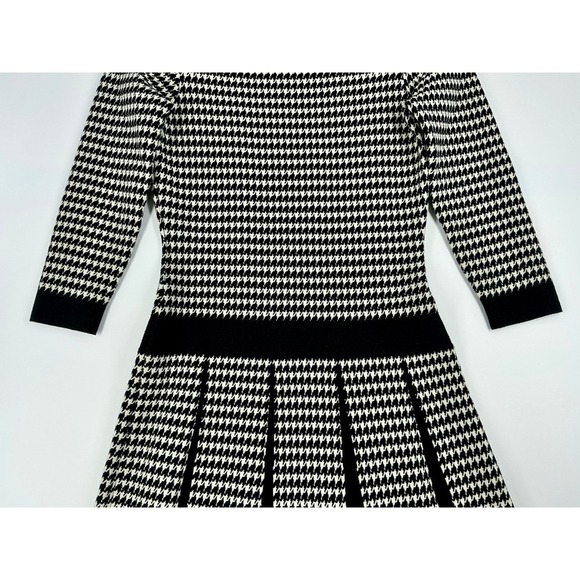 Ralph Lauren Sweater Dress XS Black White Houndstooth Pleated Knit Old Money - Picture 12 of 13